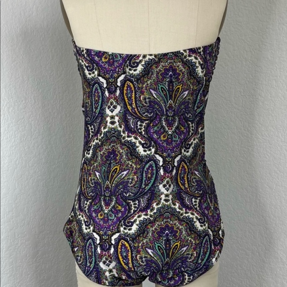 J Crew Antique Paisley Ruched Bandeau Convertible Swimsuit new without tags - Picture 2 of 5